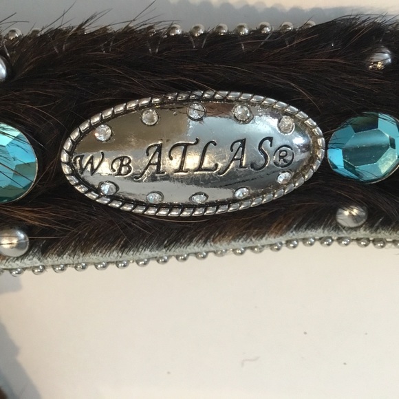WB Atlas Belt Brown Pony Hair Teal Crystals Silver Tone Metal Size S main image 11